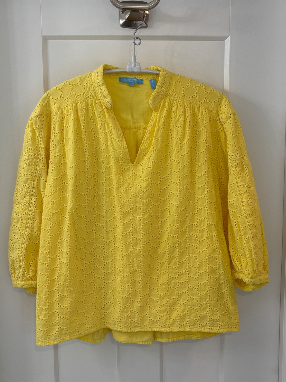 Draper James Yellow Eyelet 3/4 sleeve top